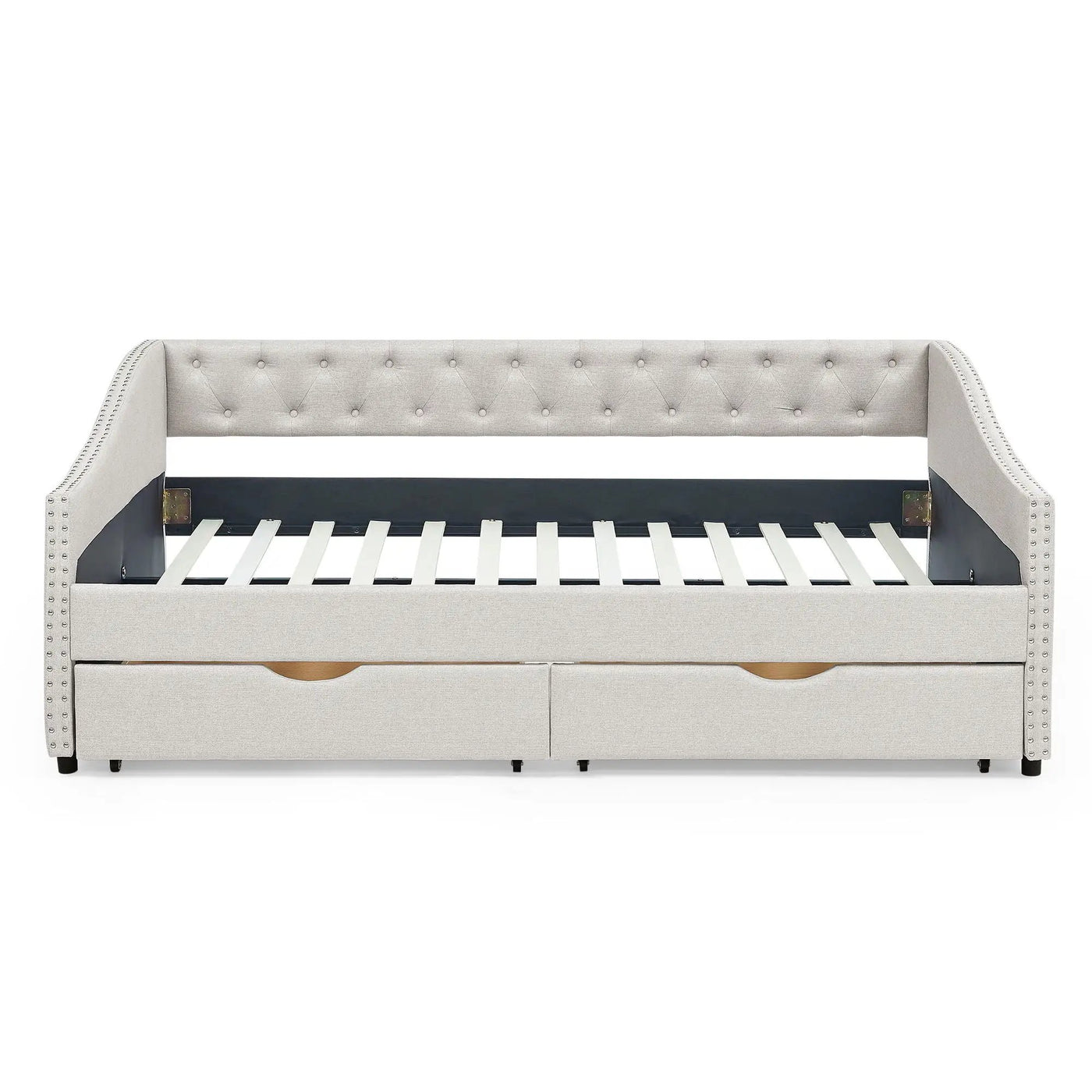 Upholstered Tufted Daybed With Drawers, Waved Arms by Unique Piece Furniture