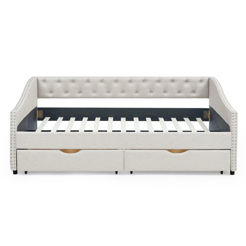 Upholstered Tufted Daybed With Drawers, Waved Arms by Unique Piece Furniture