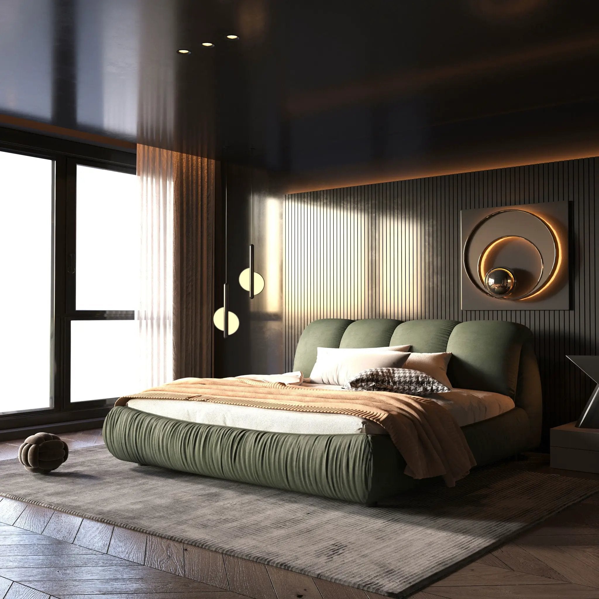 Luxury Upholstered Platform Bed With Oversized Padded Backrest And Solid Wood Frame by HouseOfZazla