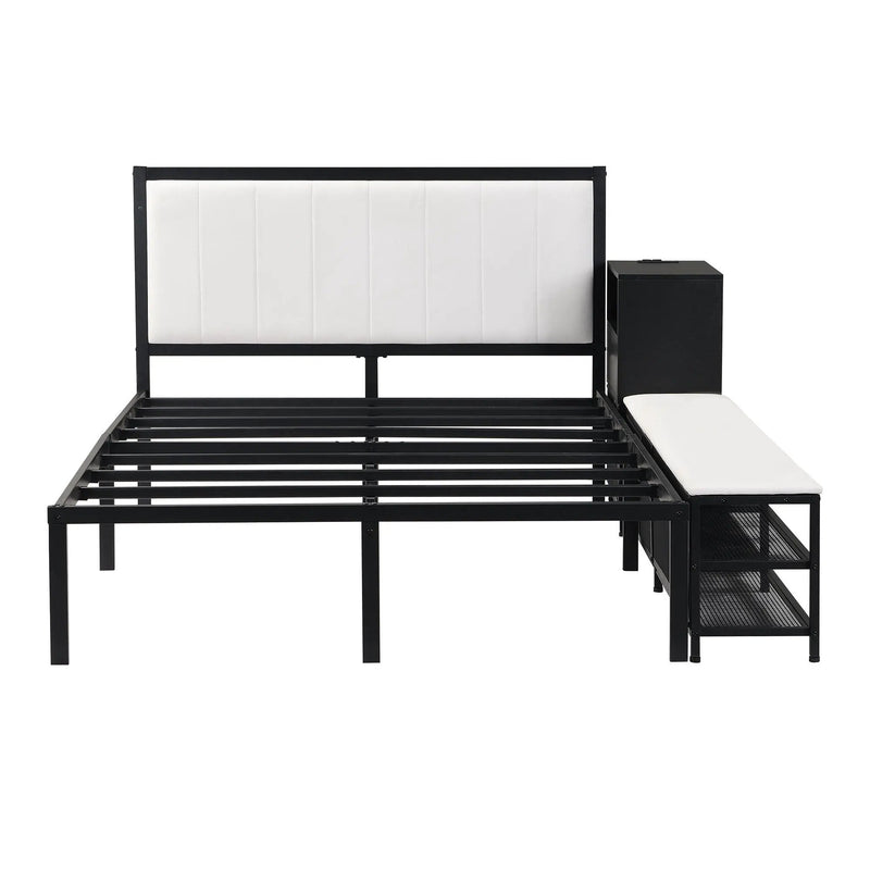 Platform Bed With 2 Tier Storage Shelves, Storage Cabinet by Unique Piece Furniture