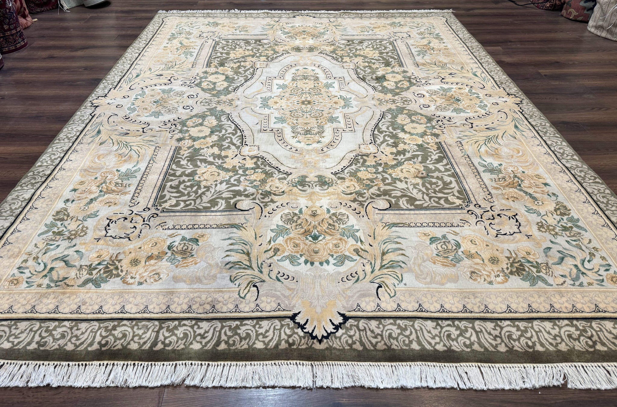 Aubusson Rug 8x10, Very Fine 225 KPSI, Floral, French European Design, Pakistani Carpet by Jewel Rugs