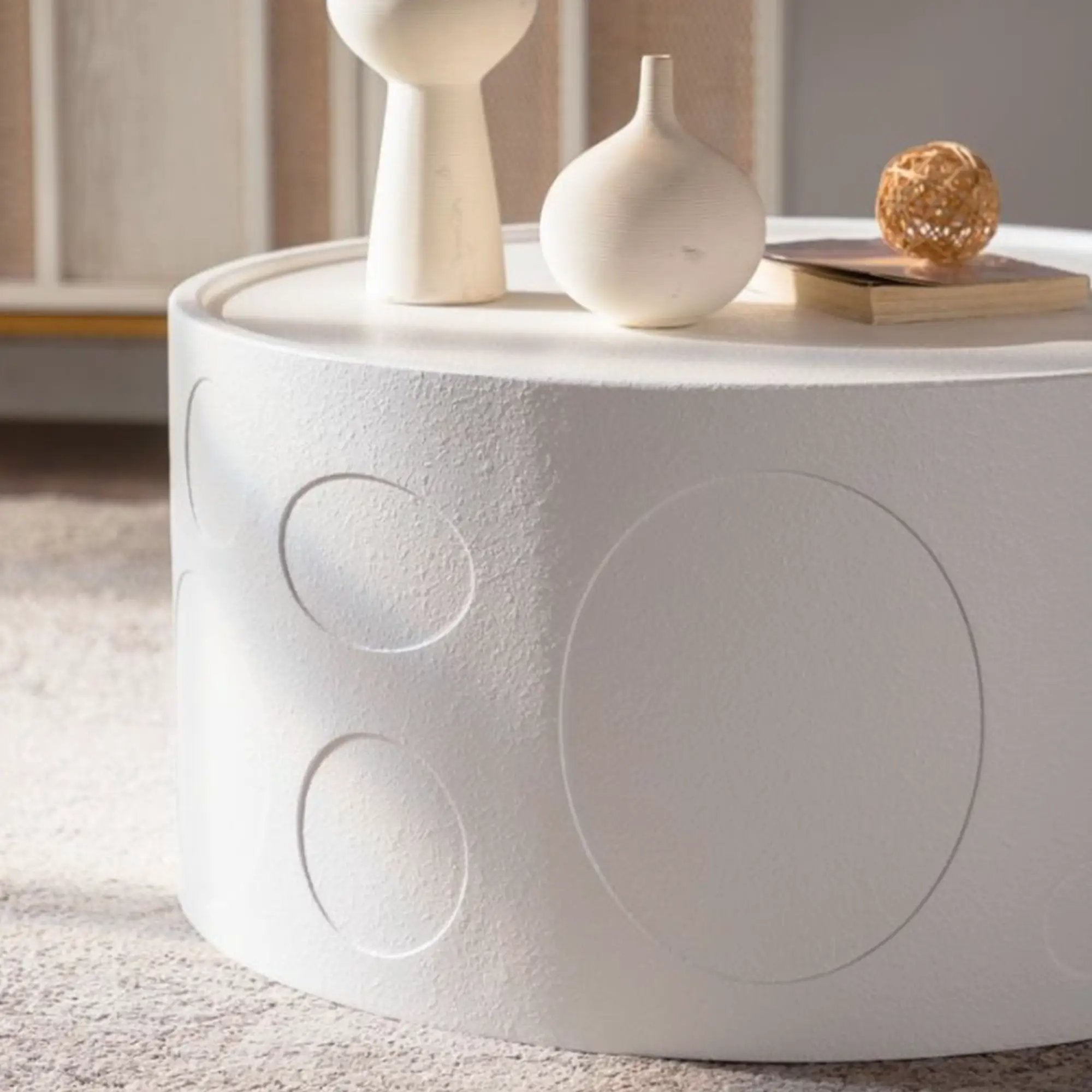 Round Side Table with Handcrafted Relief Design by HouseOfZazla