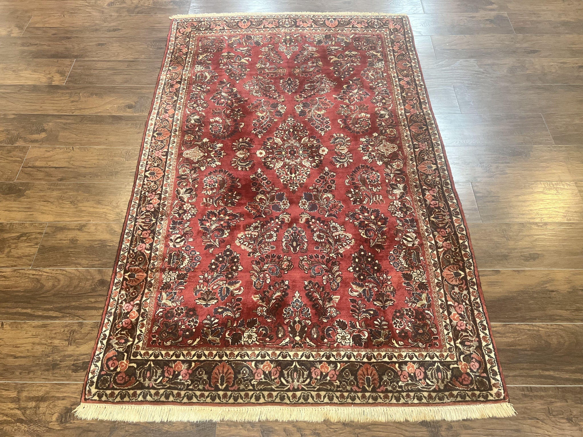 Antique Persian Sarouk Rug 4x7, Hand Knotted Wool Red Persian Carpet, Floral by Jewel Rugs