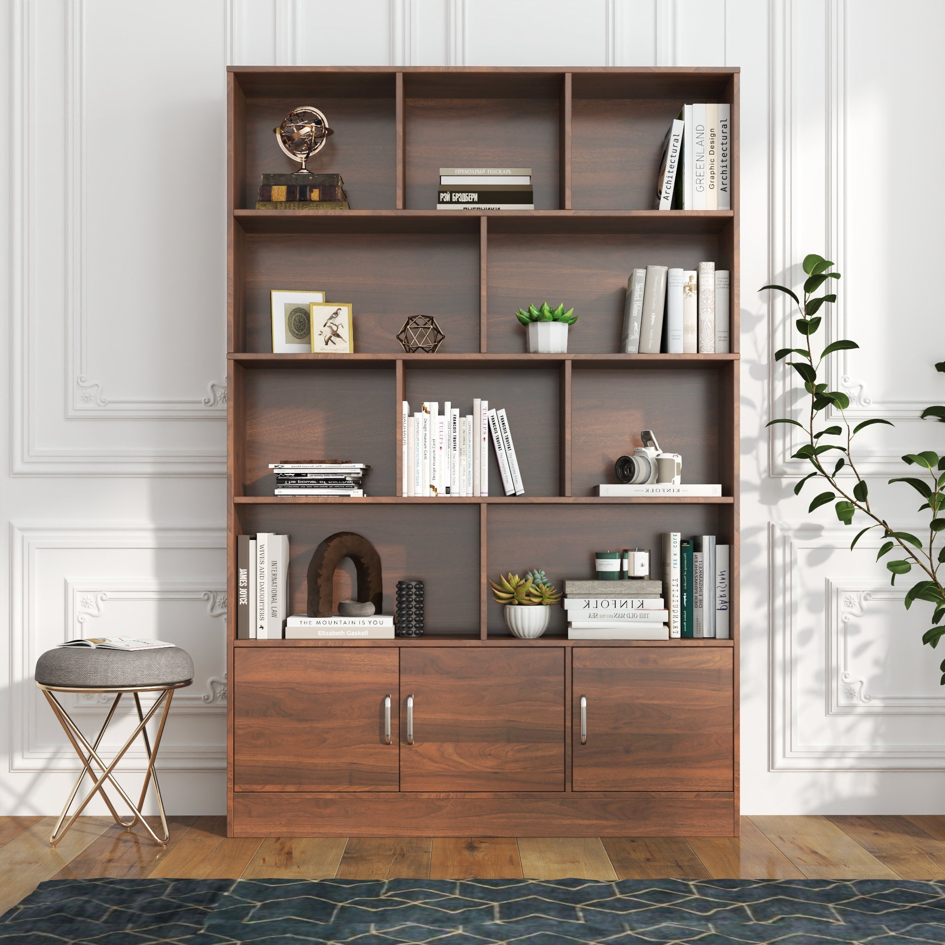70.87" Tall Bookshelf with 10 Cubes and 3 Doors by HouseOfZazla