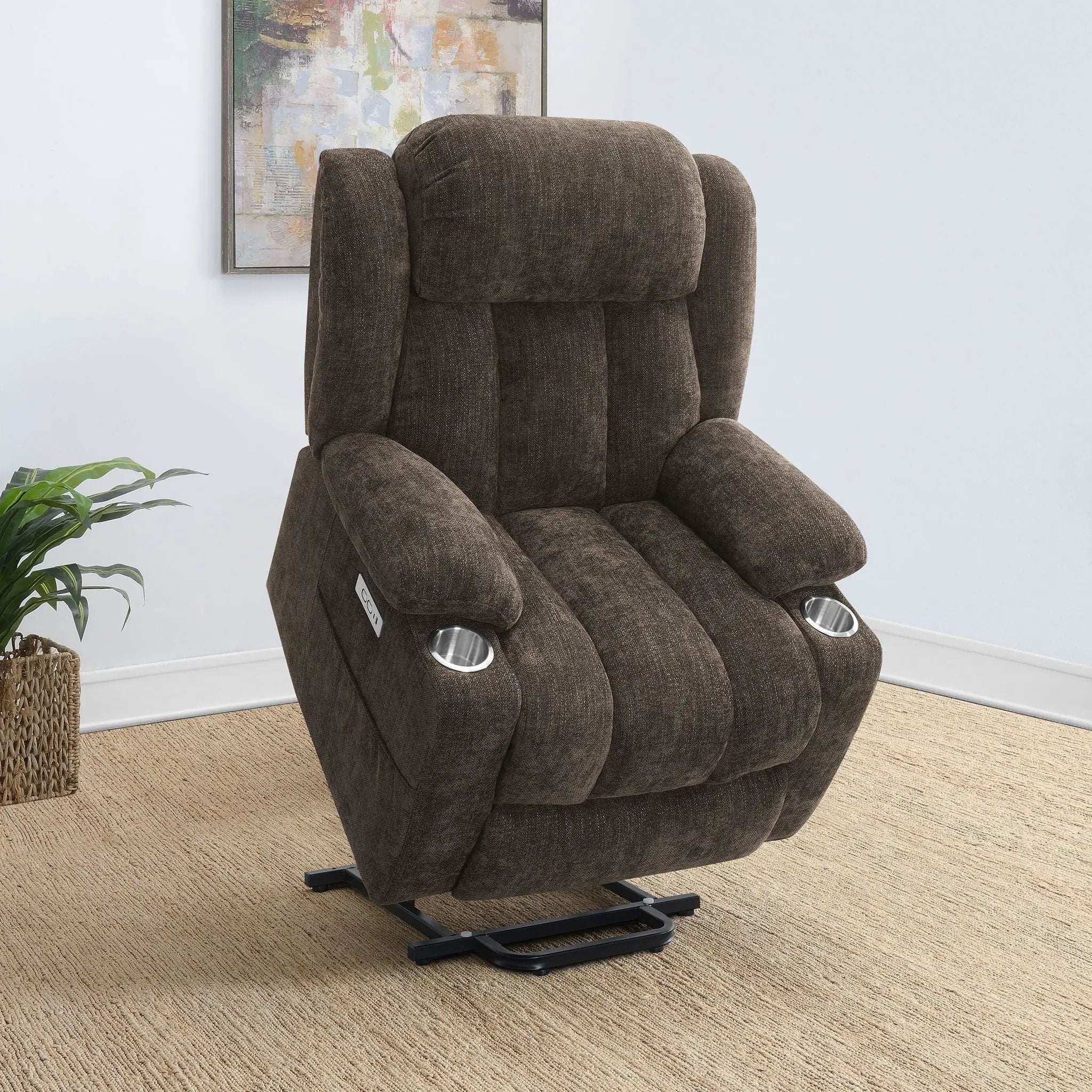 Beca - Upholstered Power Lift Recliner With Cupholders And USB Charging by HouseOfZazla