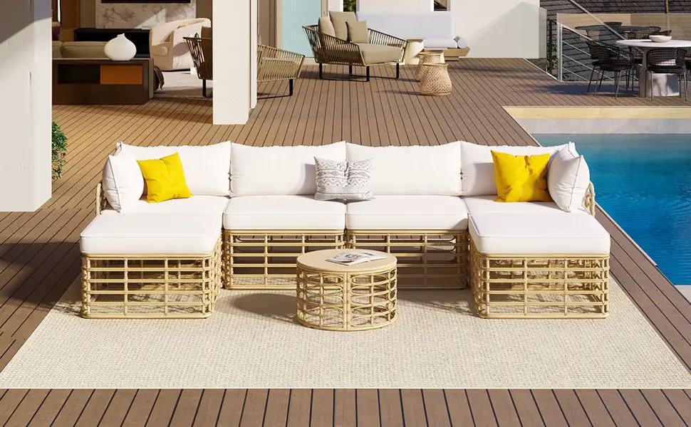 All-Weather 7-Piece Rattan Outdoor Sectional Sofa Set by HouseOfZazla