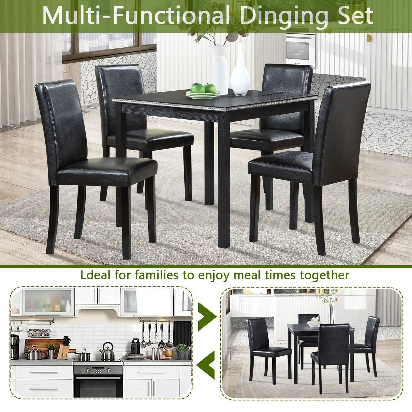 5 Pieces Wooden Dining Table Set, Square Table And 4 Upholstered Chairs by HouseOfZazla