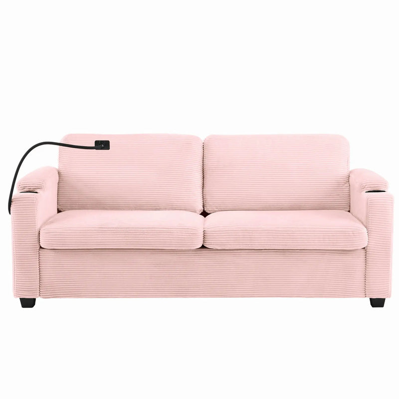 Sleeper Sofa Loveseat Sofa With Full Size Mattress, 2 USB Ports, 2 Cup Holders, 2 Side Pockets And Phone Holder by HouseOfZazla