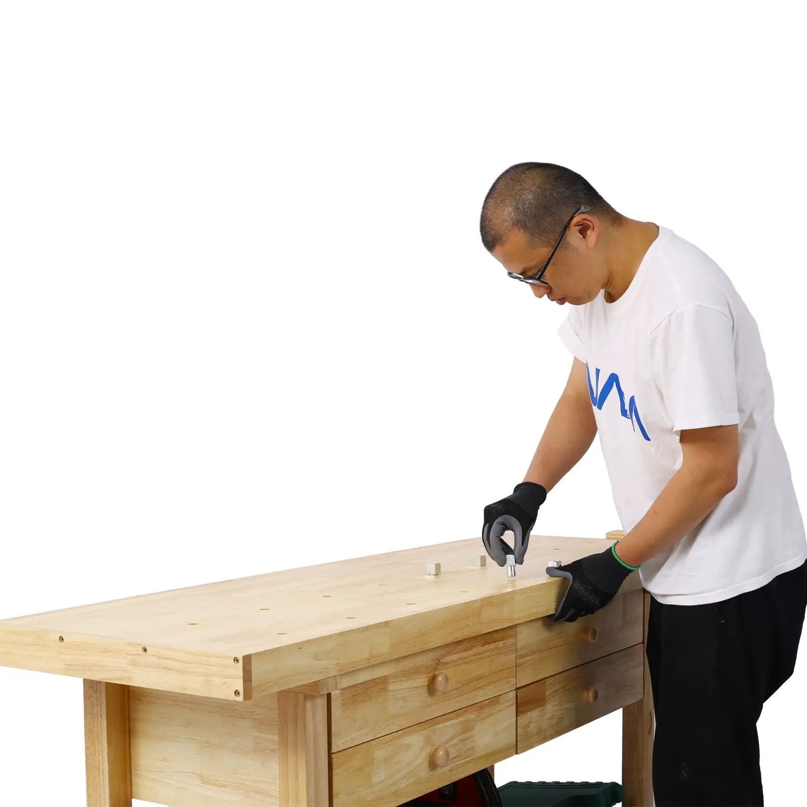 Workbench With 4 Drawers Wooden Workbench For Garage Workshop And Home - Natural by HouseOfZazla