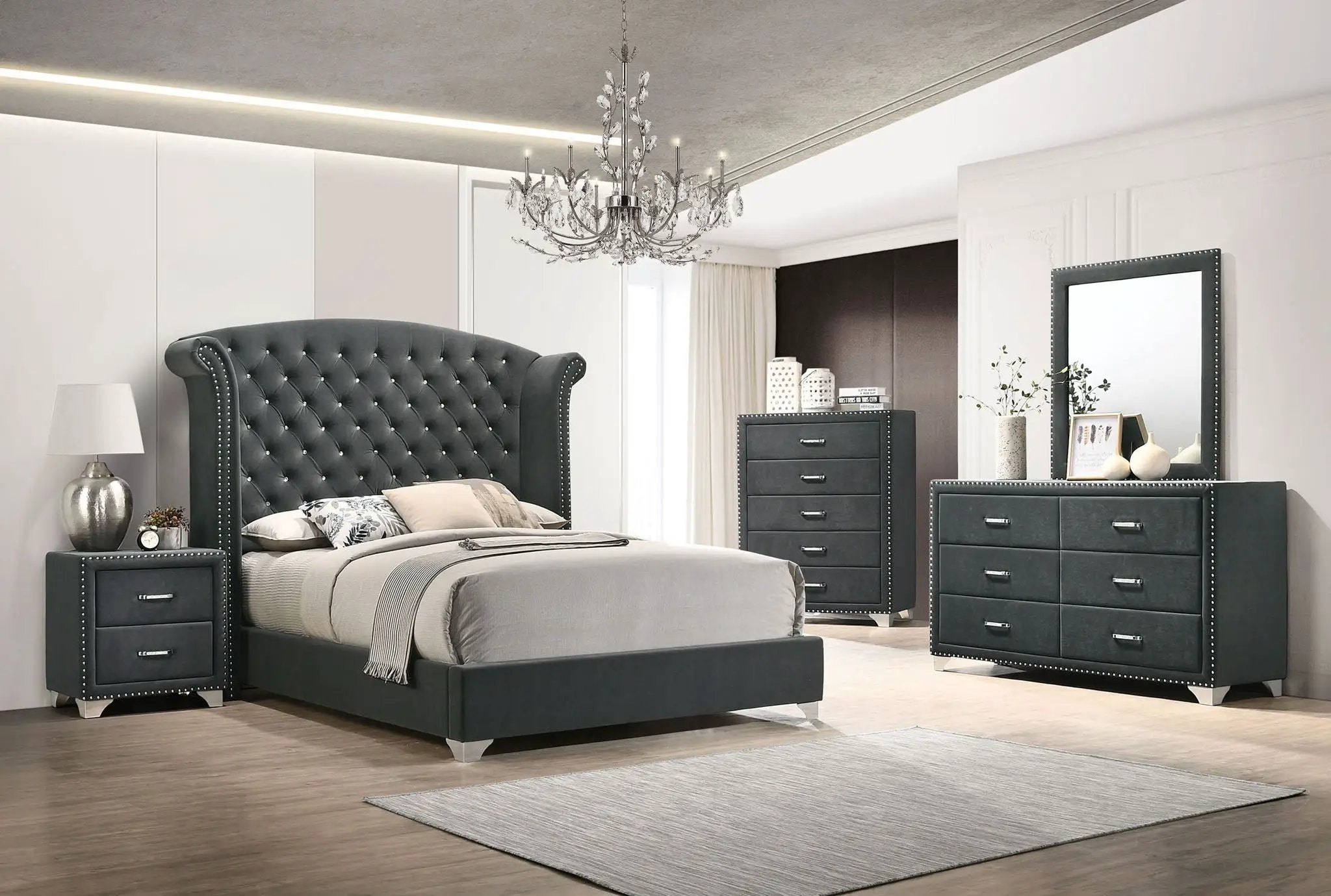 Melody Upholstered California King Wingback Bed Grey by Unique Piece Furniture