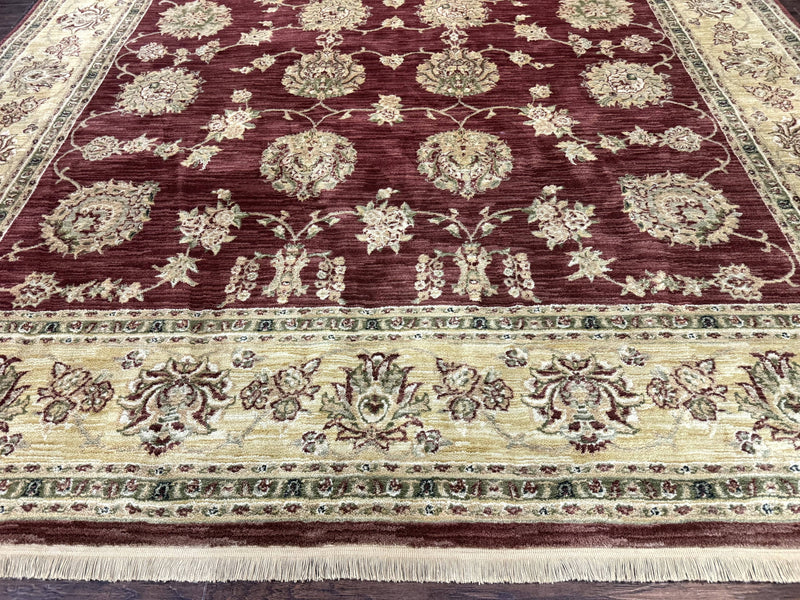 Traditional Wool Oriental Rug 9x13, Large Power Loomed Carpet, Burgundy by Jewel Rugs