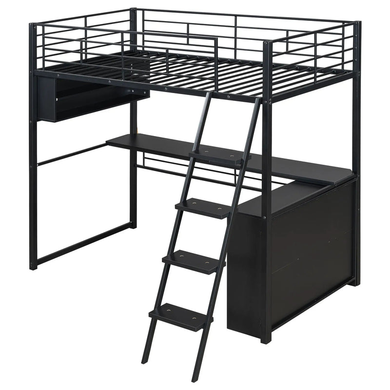 Loft Bed With LED Desk And 4 Storage Shelves by Unique Piece Furniture