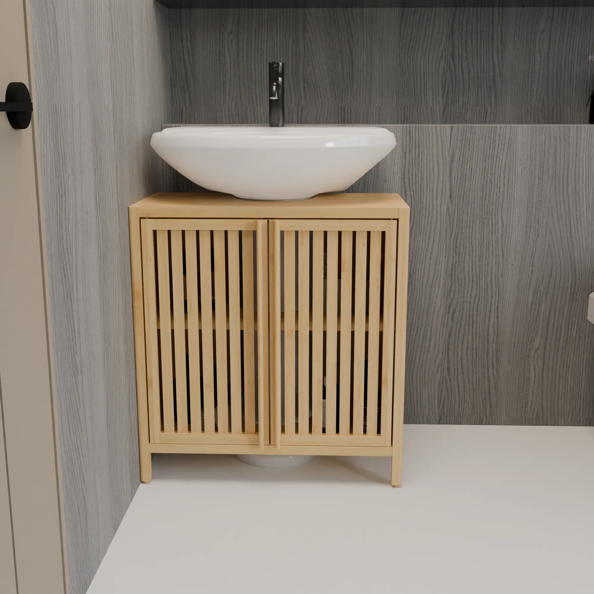 Natural Bamboo Large Capacity Basin Cabinet by HouseOfZazla