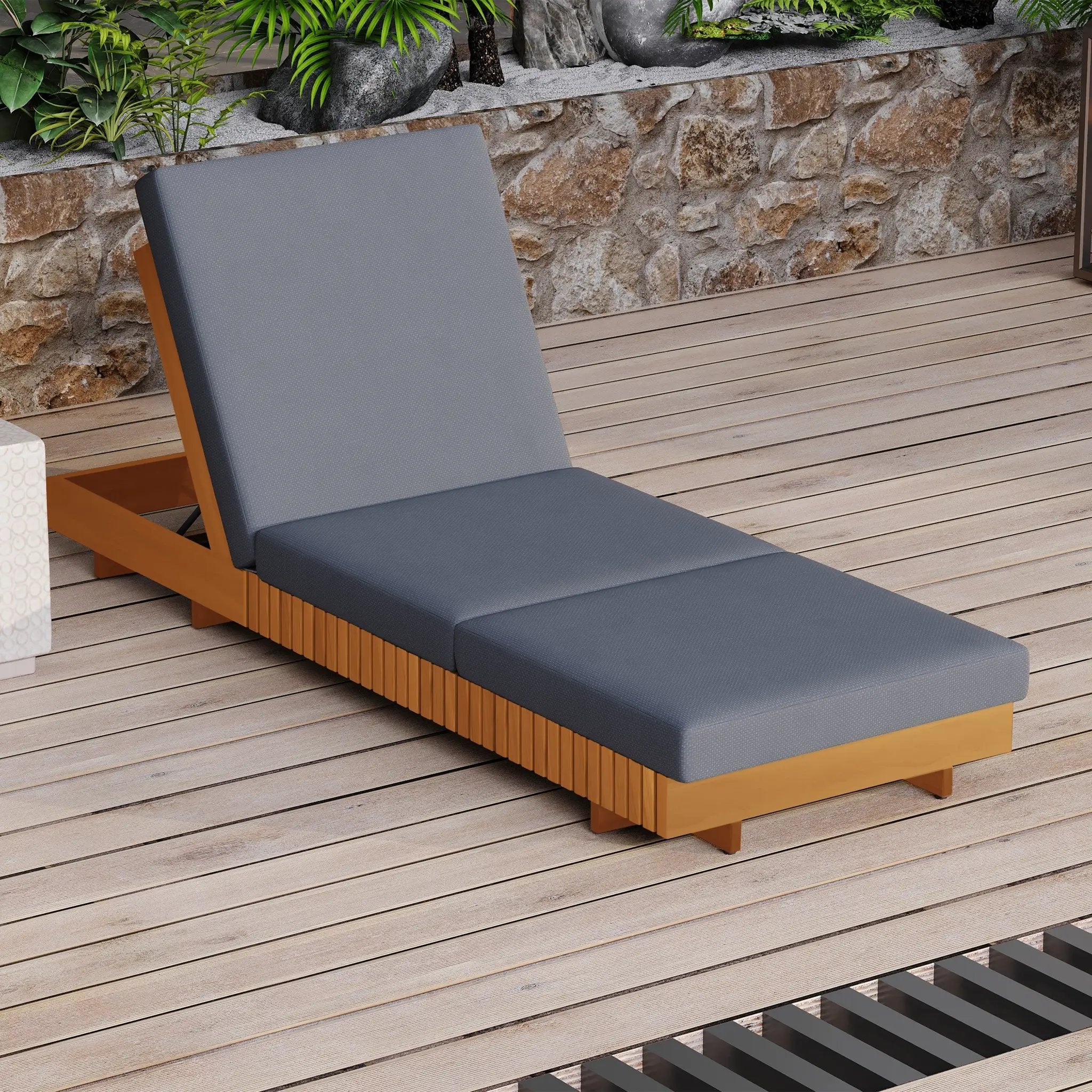 Lounge Chaise Set, Acacia Solid Wood with Lounge Cushion by HouseOfZazla