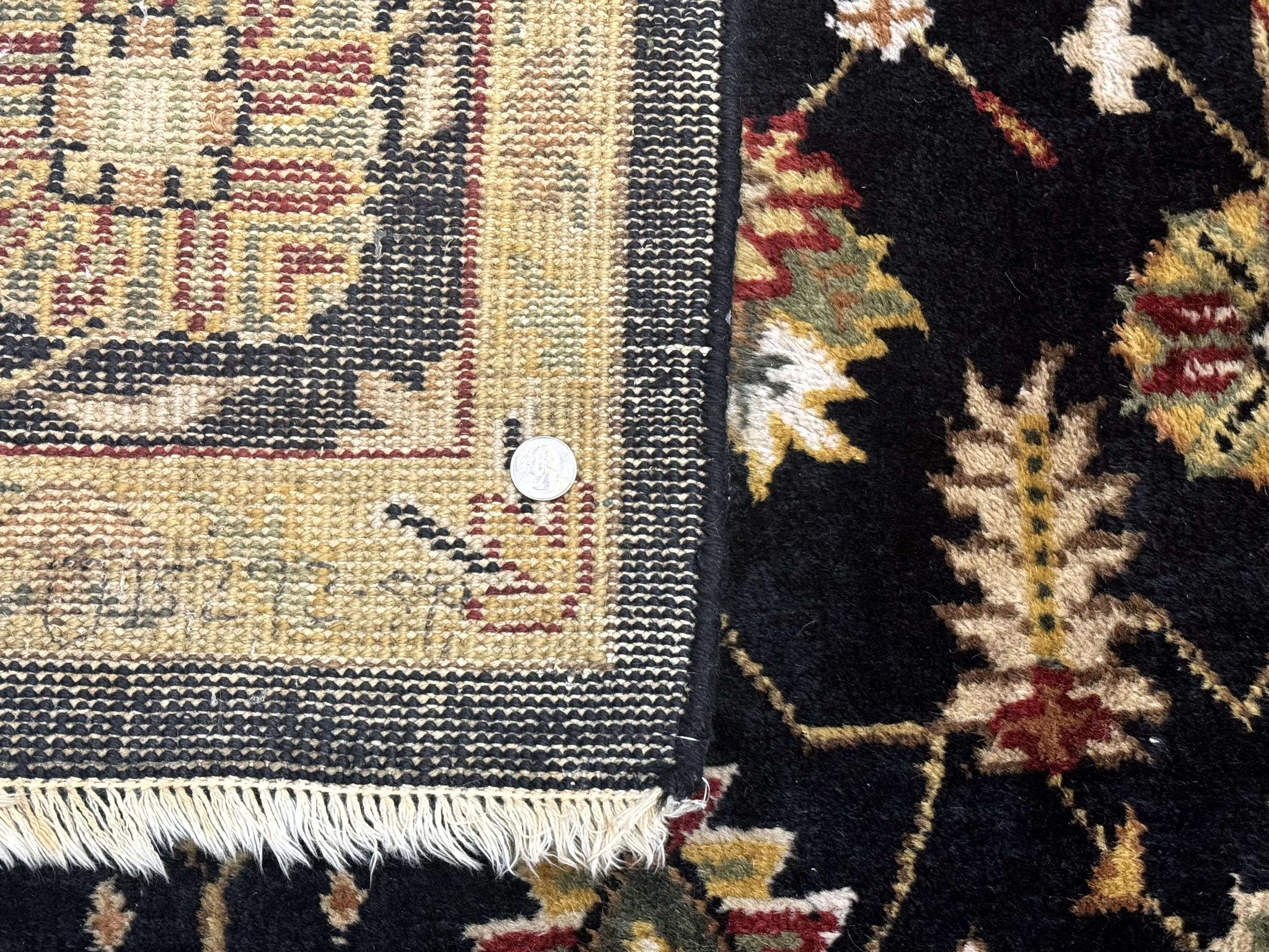 Indo Persian Mahal Rug 8x10, Black and Gold, Wool Hand Knotted Oriental Carpet by Jewel Rugs