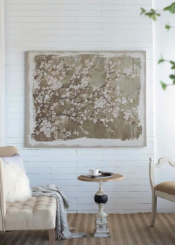 Large Cherry Blossom Canvas Art Print, Home Decor Accent Piece - Gray / White Matte by HouseOfZazla