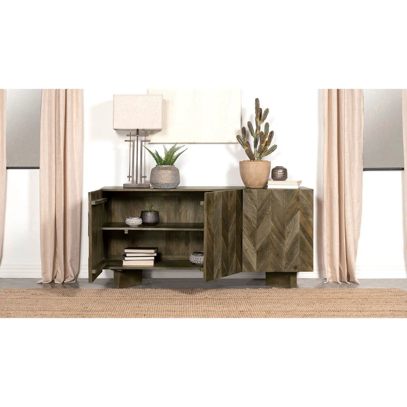 Roman - 3 Door Server With Chevron Design - Brown by HouseOfZazla