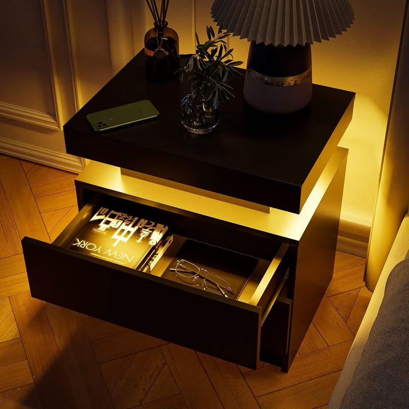Modern LED Nightstand Bedside Table with 2 Drawers by HouseOfZazla