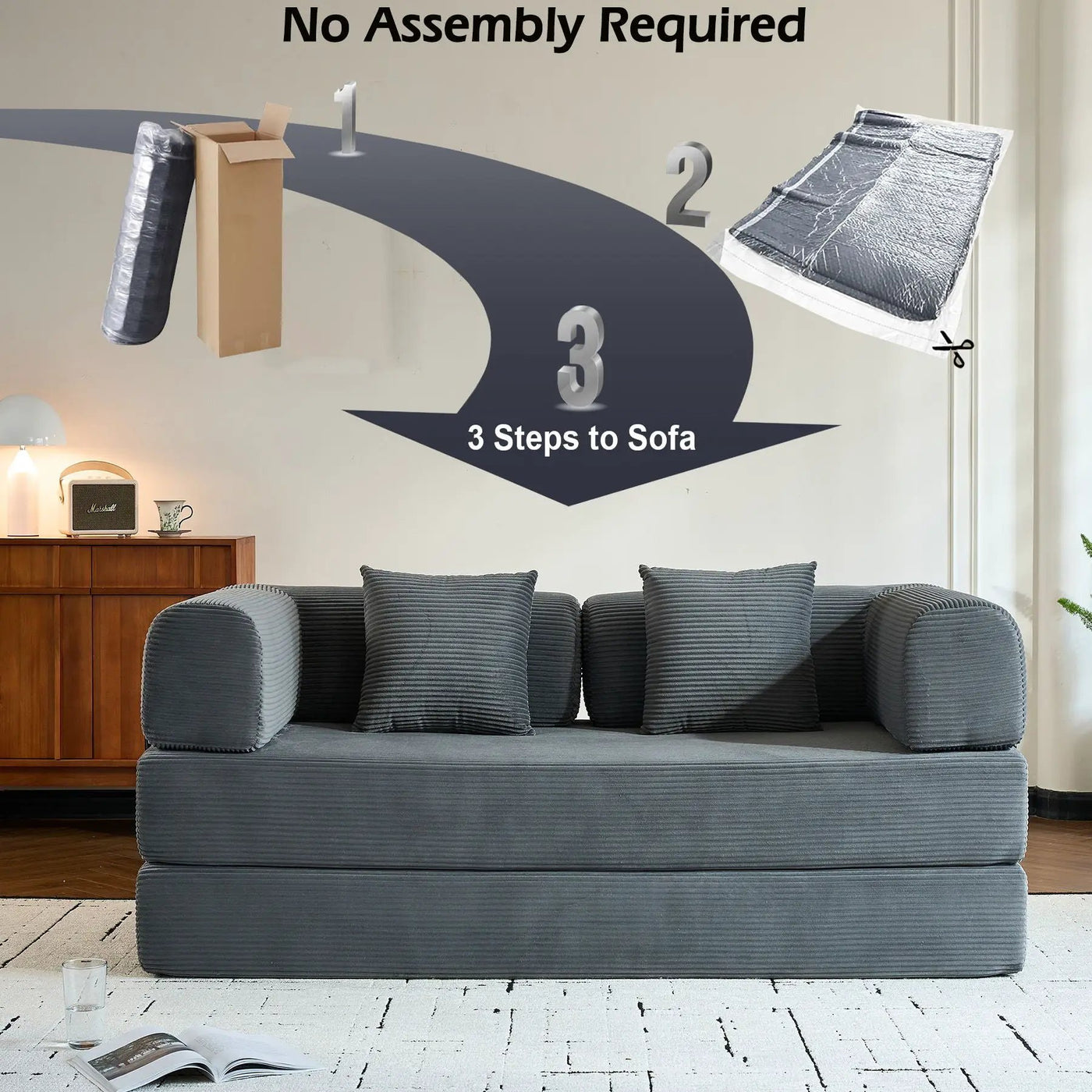Convertible Sleeper Sofa Bed With Cylindrical Pillow, With Fixed Shape Frame by Unique Piece Furniture