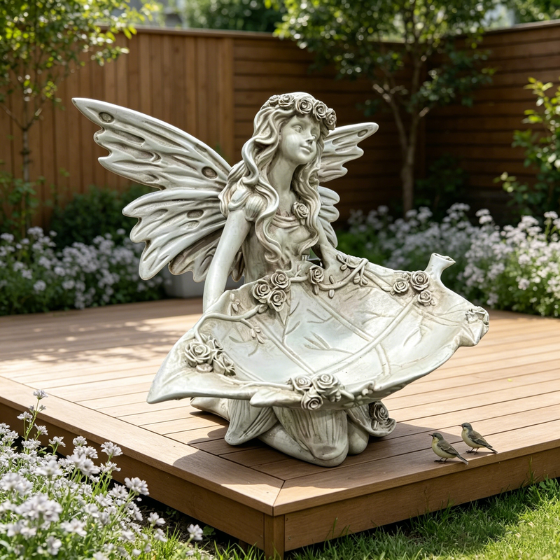 12.80" High Garden Fairy Figurine with Leaf Tray by HouseOfZazla