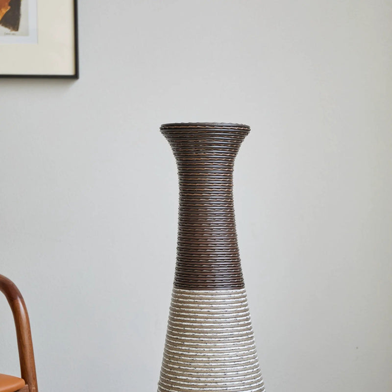 Tall Standing Designer Floor Vase Durable Artificial Rattan Elegant 2 Tone Finish Ideal Decor Accent For Living Room, Bedroom, Entryway Stylish Home Decor Statement Piece - Black / Gray by HouseOfZazla
