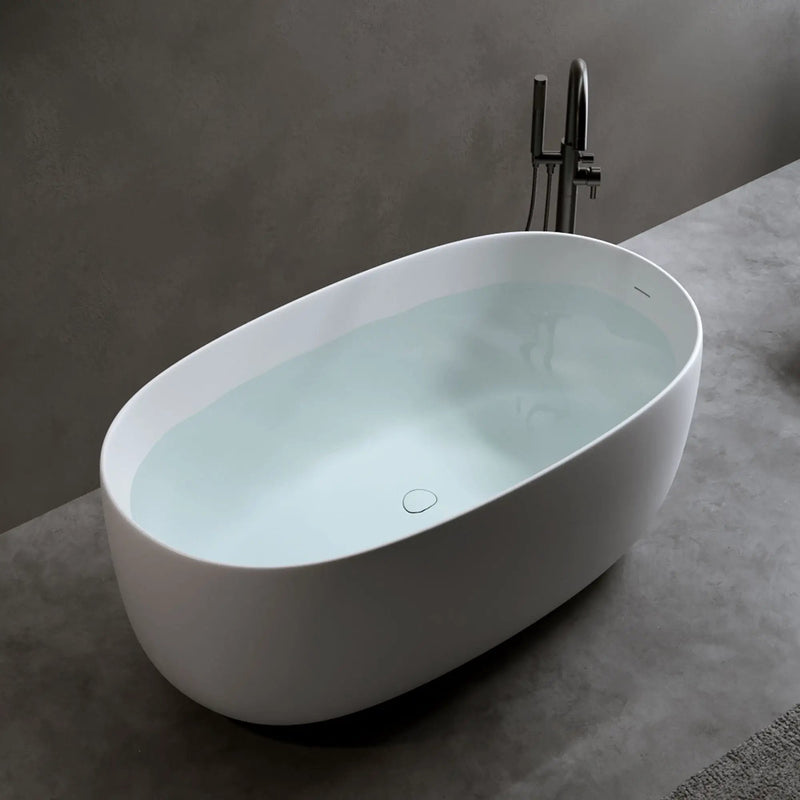 Independent Solid Surface Resin Stone Bathtub, A Modern Designed Independent Bathtub With Pop-Up Drainage And Overflow Pipes, Suitable For Small Households - Matte White by HouseOfZazla
