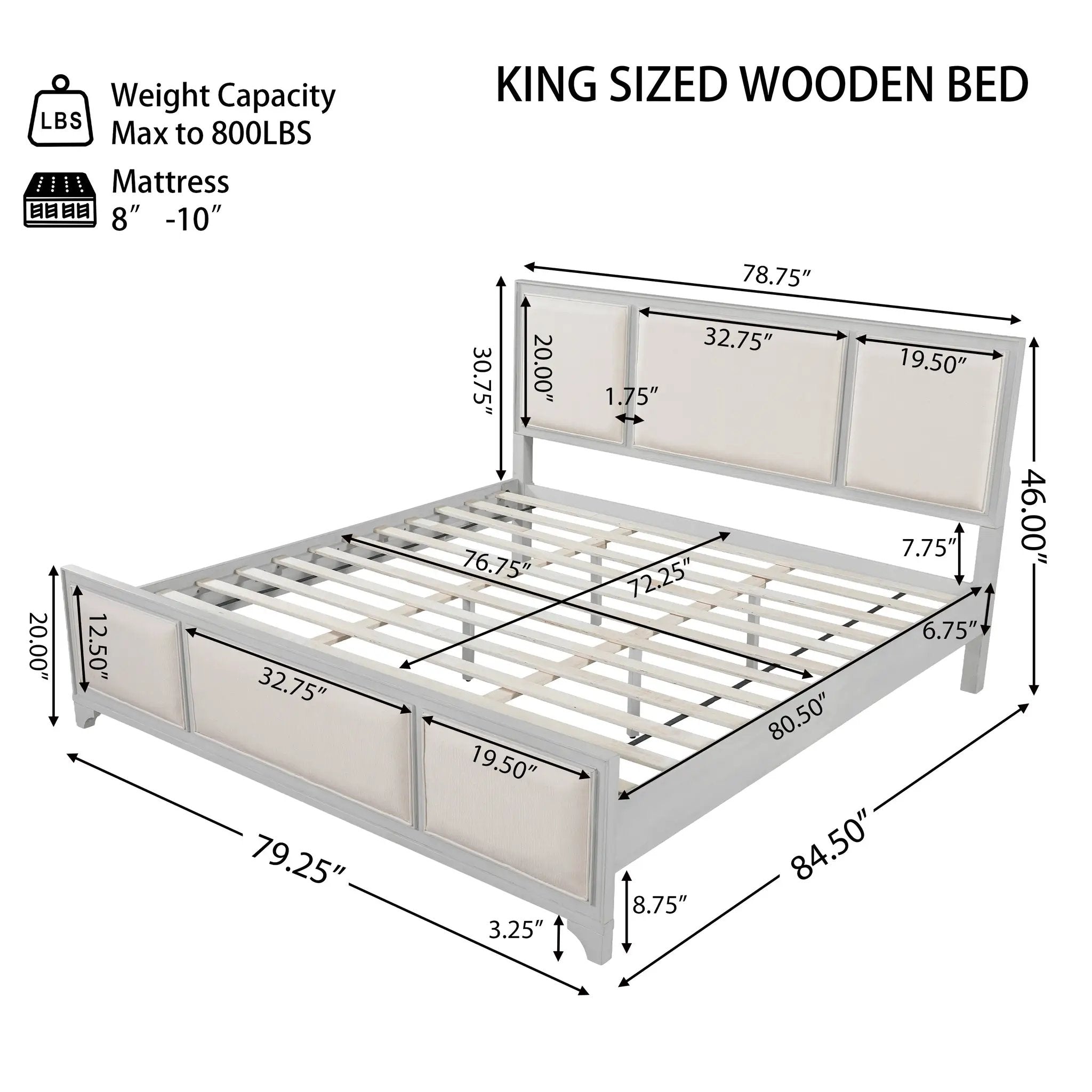 King Size Bed Frame with Upholstered Headboard by HouseOfZazla