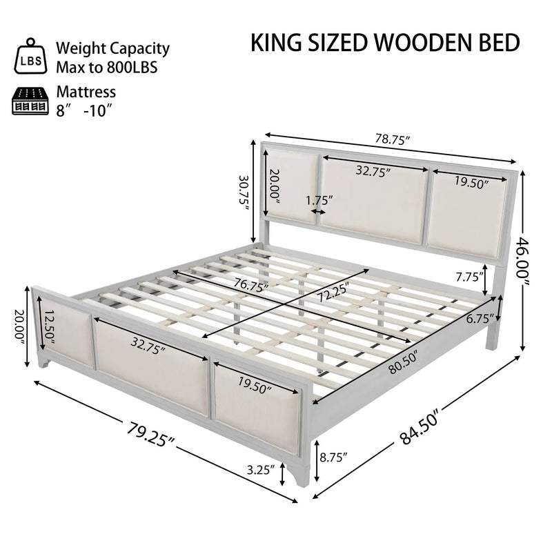 King Size Bed Frame with Upholstered Headboard by HouseOfZazla