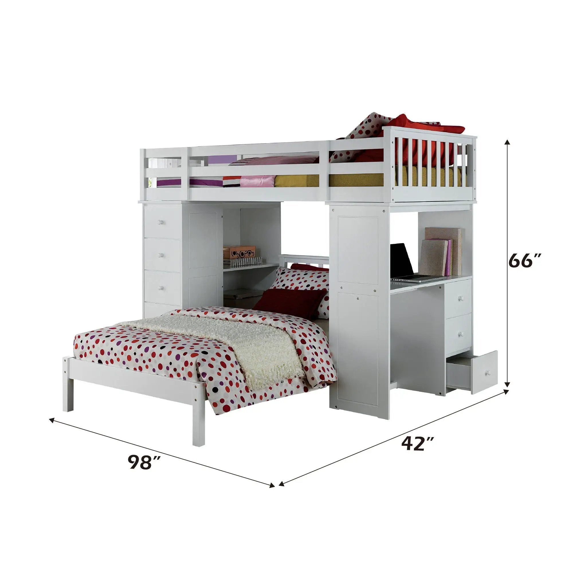 Freya - Twin Loft Bed With Storage (Not Including The Bottom Twin Bed) - White by Unique Piece Furniture