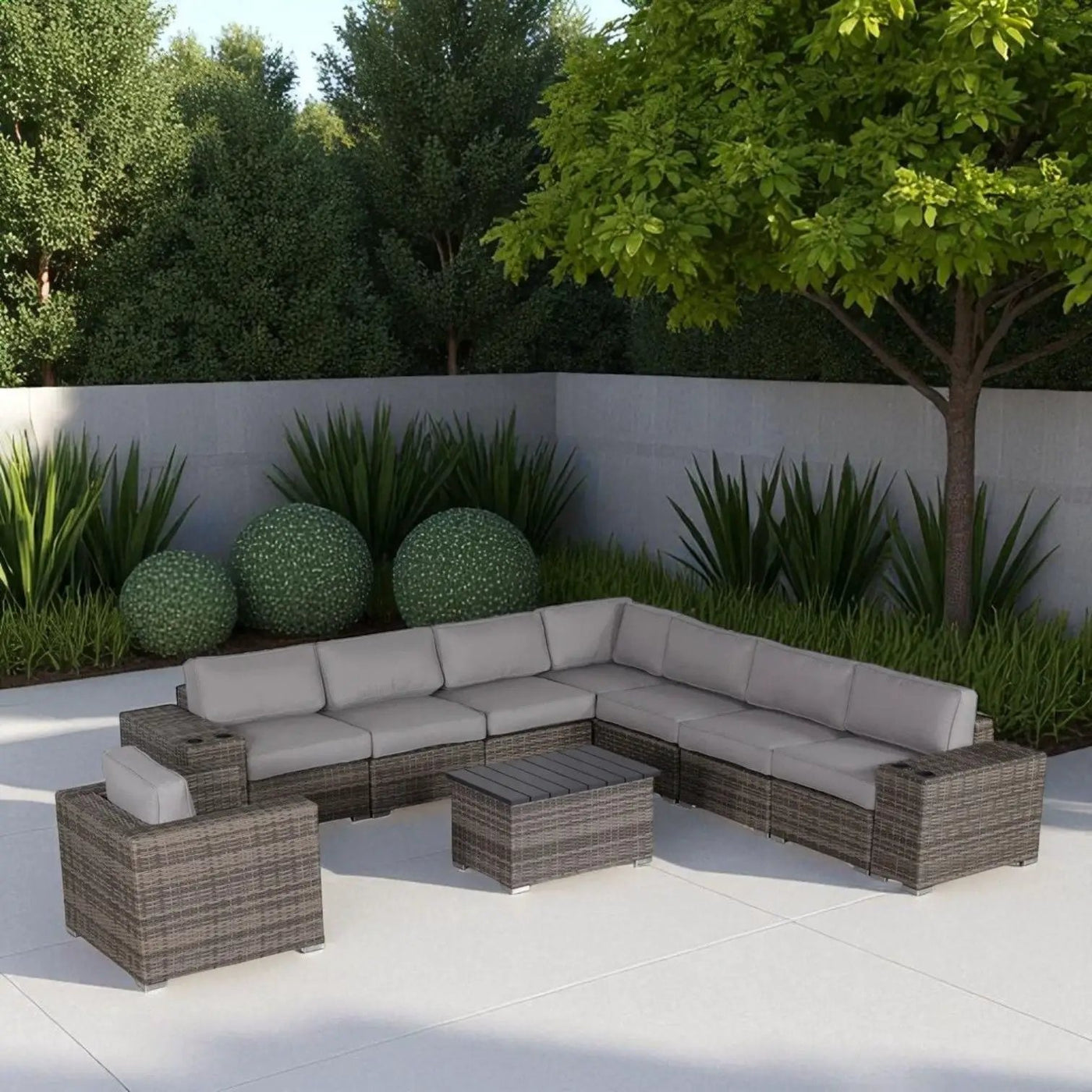 Modern Patio Rattan Sectional Set With Cushions by Unique Piece Furniture