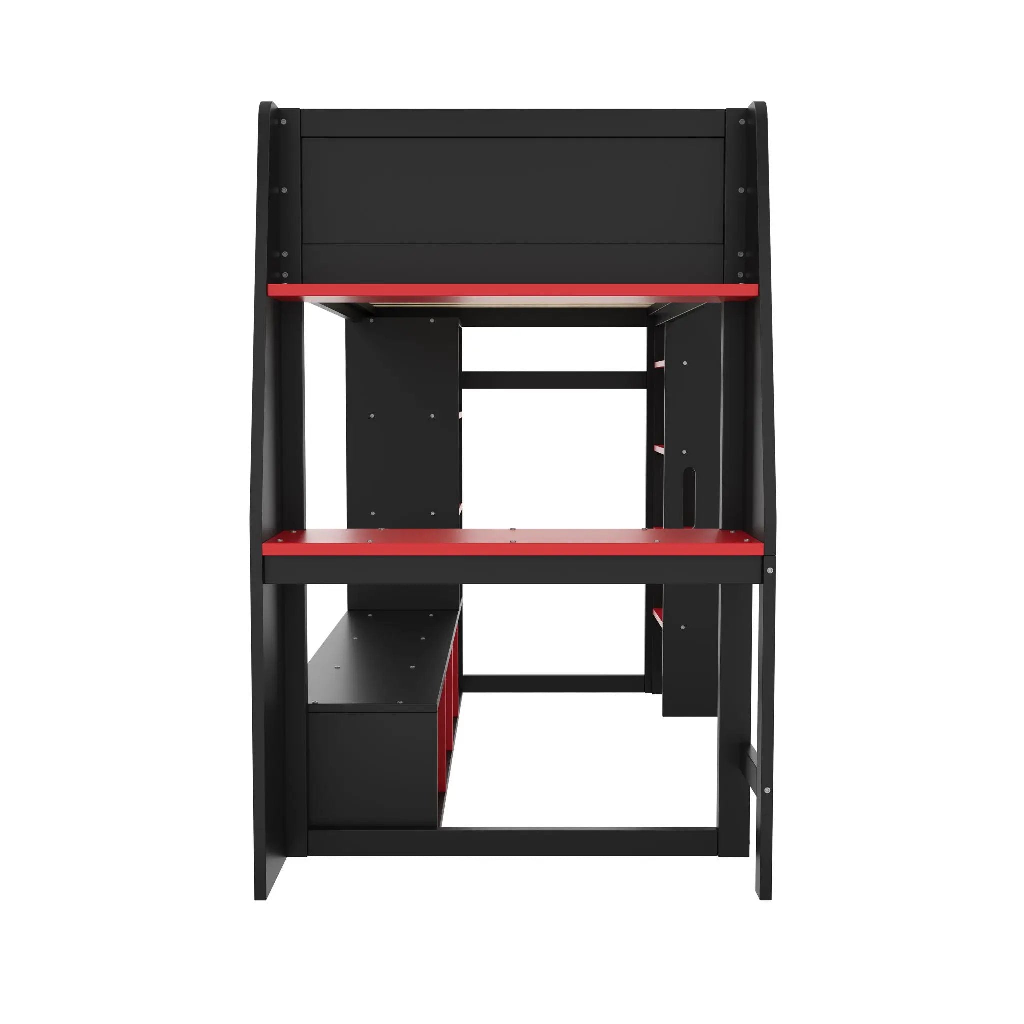 Gaming Loft Bed With Desk, Multi Storage Shelves, LED Lighting, And Hanging Clothes Rack by Unique Piece Furniture