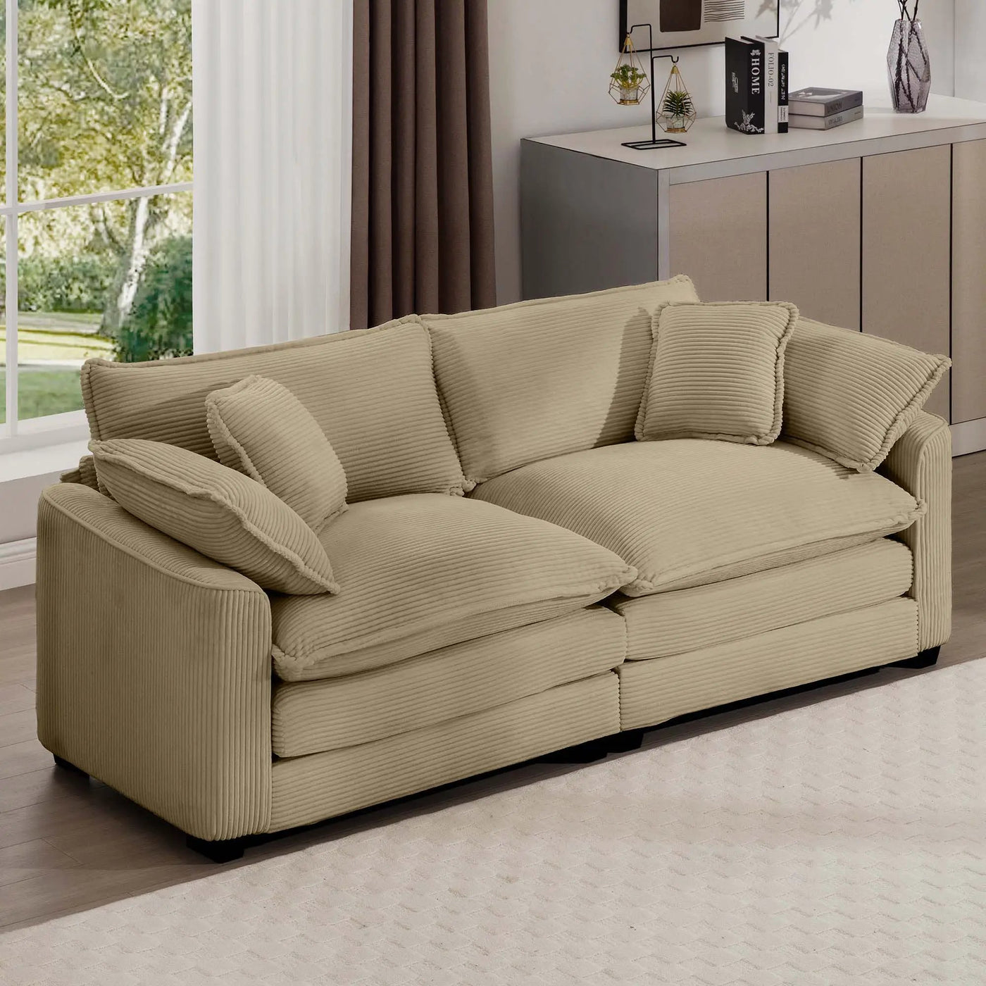 Modern 2 Seater With 4 Pillows, Upholstered Deep Seating Loveseat by HouseOfZazla