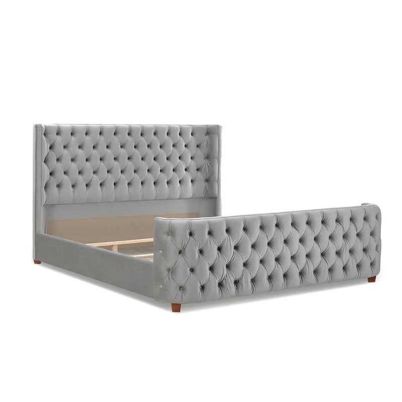 Brooklyn King Tufted Panel Bed Headboard and Footboard Set, Opal Grey Velvet by HouseOfZazla