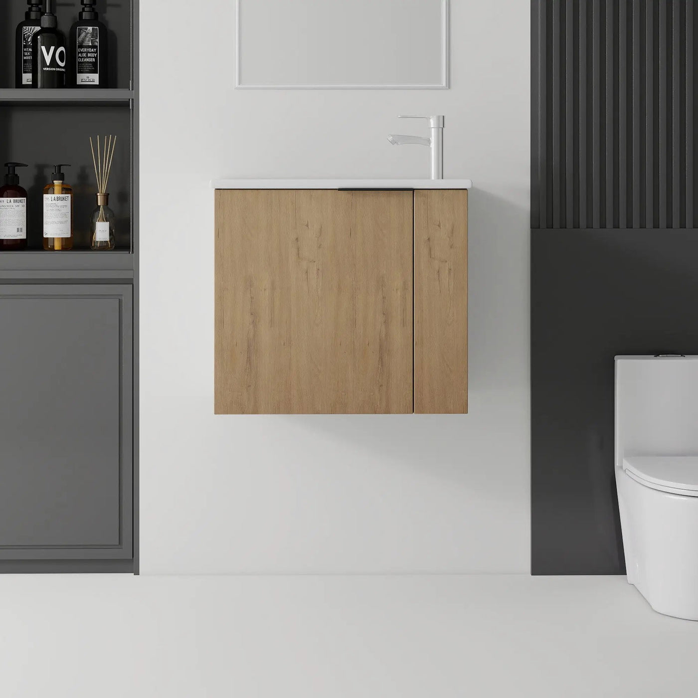 22 Inch Floating Bathroom Vanity with Sink, Soft-Close Door, Ceramic Sink, Plywood by HouseOfZazla