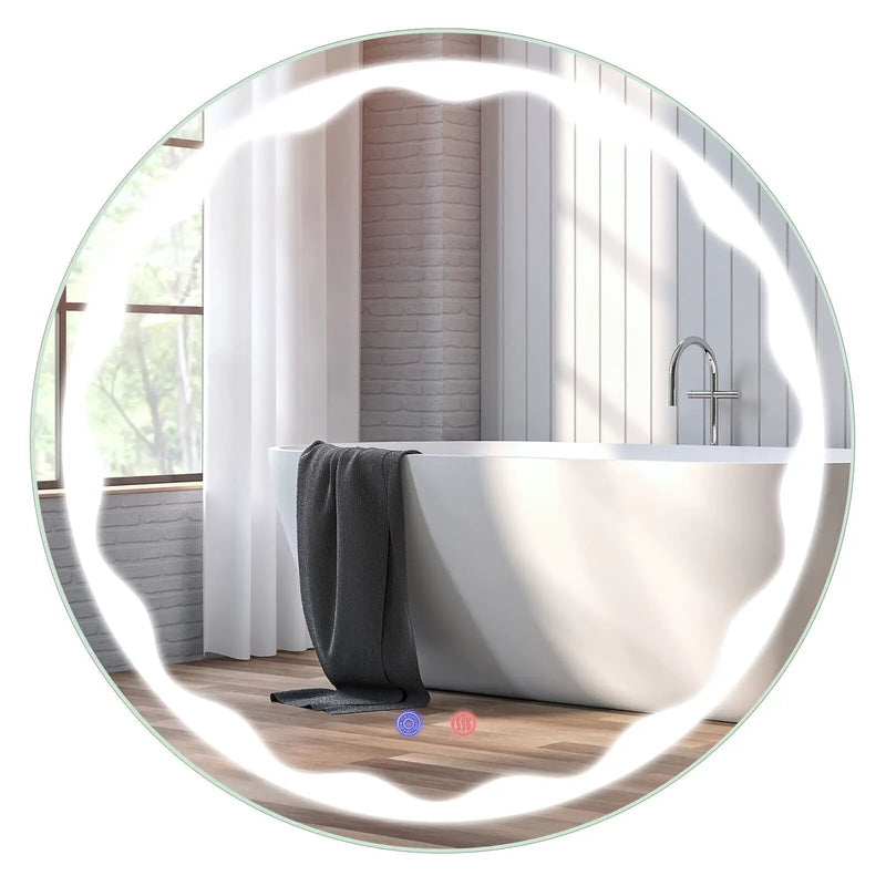 24 Inch Round Wall Mirror with 3-Color LED Lights and Smart Touch Button by DirectDeals