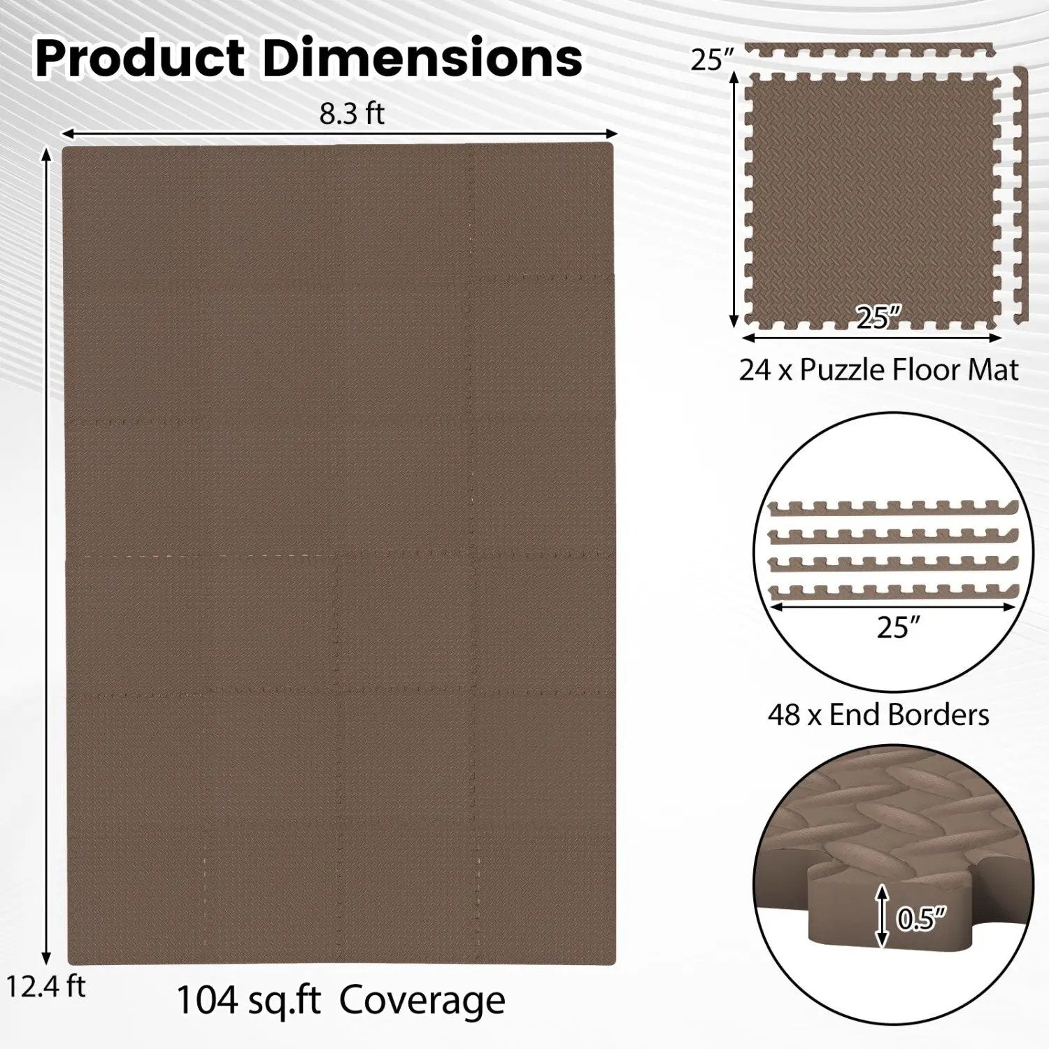 Puzzle Exercise Floor Mats 1/2 Inch Thick - 24 Tiles by DirectDeals