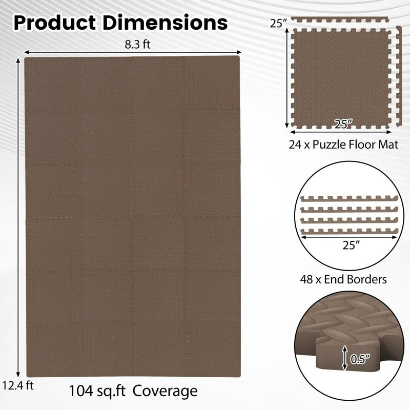 Puzzle Exercise Floor Mats 1/2 Inch Thick - 24 Tiles by DirectDeals