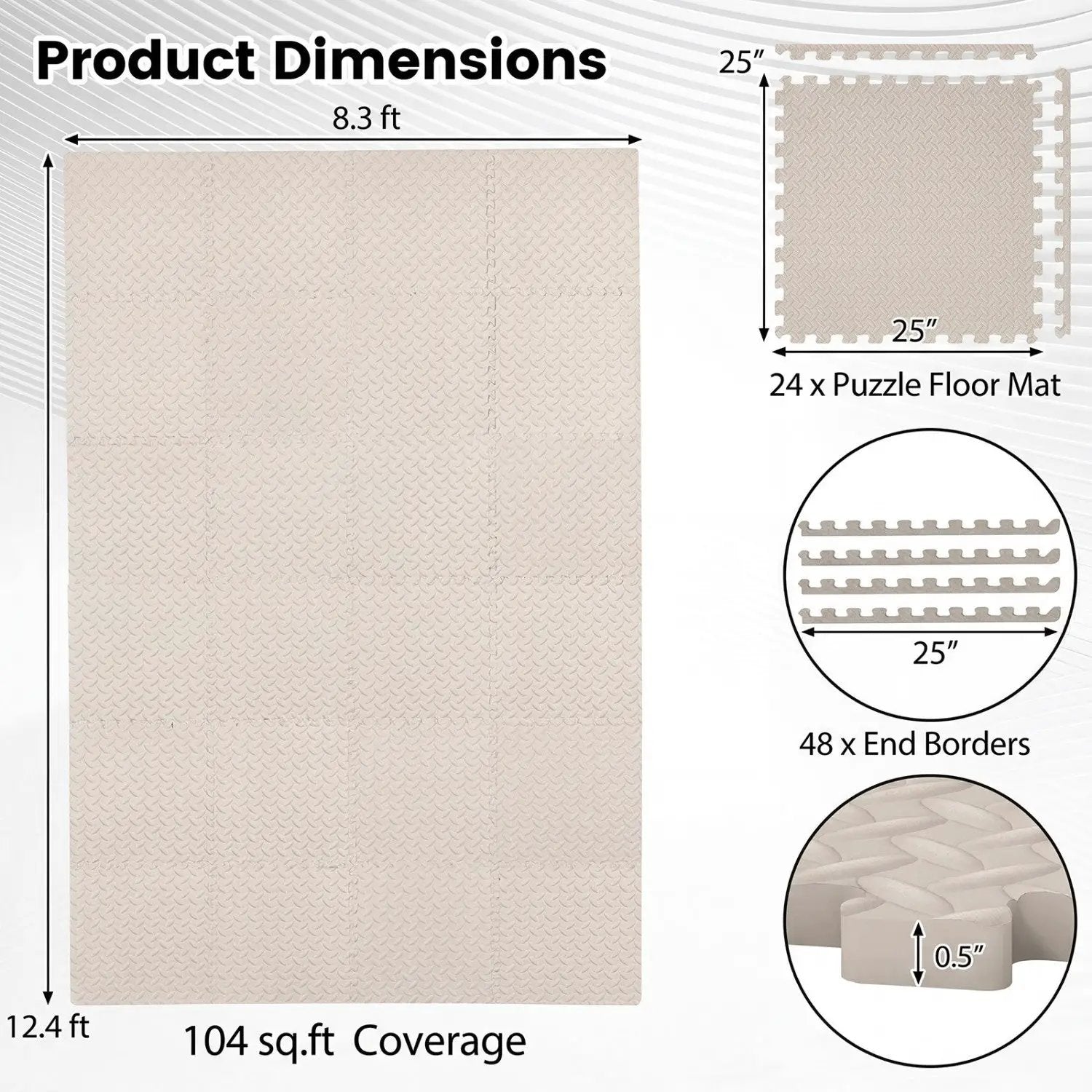 Puzzle Exercise Floor Mats 1/2 Inch Thick - 24 Tiles by DirectDeals