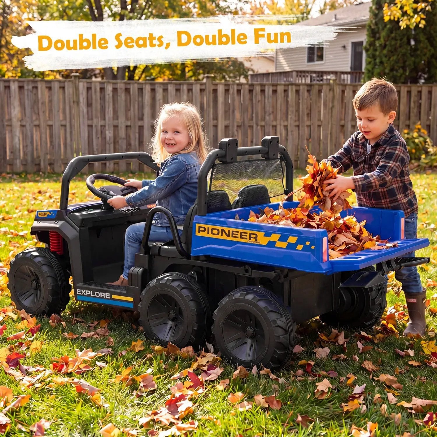 24V 2-Seater Kids Ride on Dump Truck 4WD with Electric Dump Bed and Lights by DirectDeals