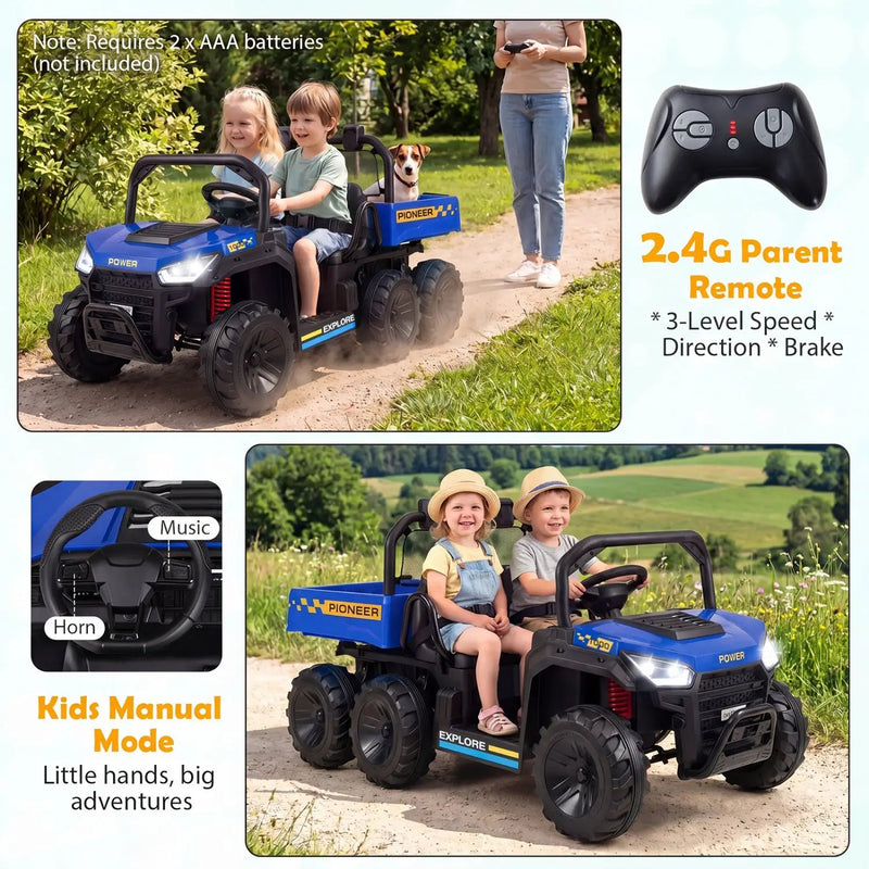 24V 2-Seater Kids Ride on Dump Truck 4WD with Electric Dump Bed and Lights by DirectDeals