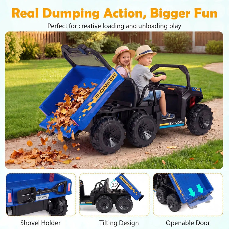 24V 2-Seater Kids Ride on Dump Truck 4WD with Electric Dump Bed and Lights by DirectDeals