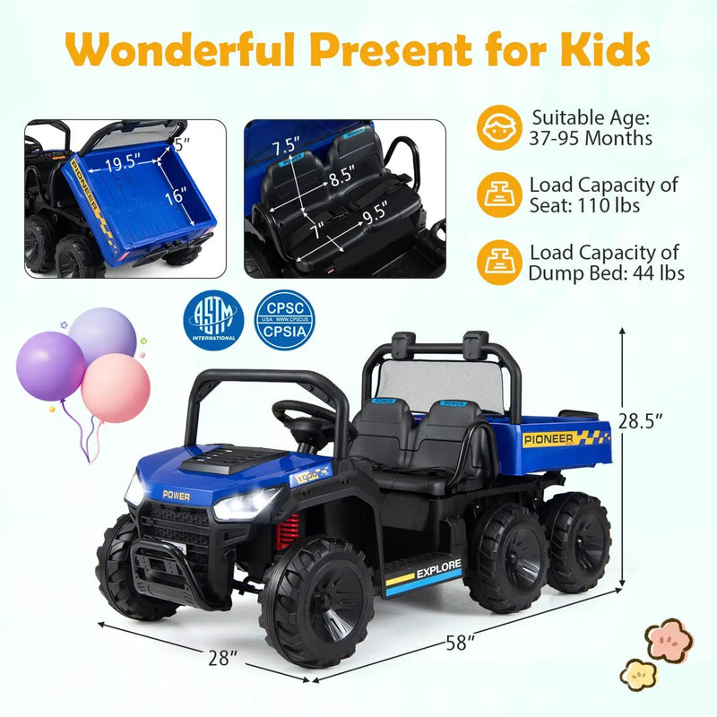 24V 2-Seater Kids Ride on Dump Truck 4WD with Electric Dump Bed and Lights by DirectDeals