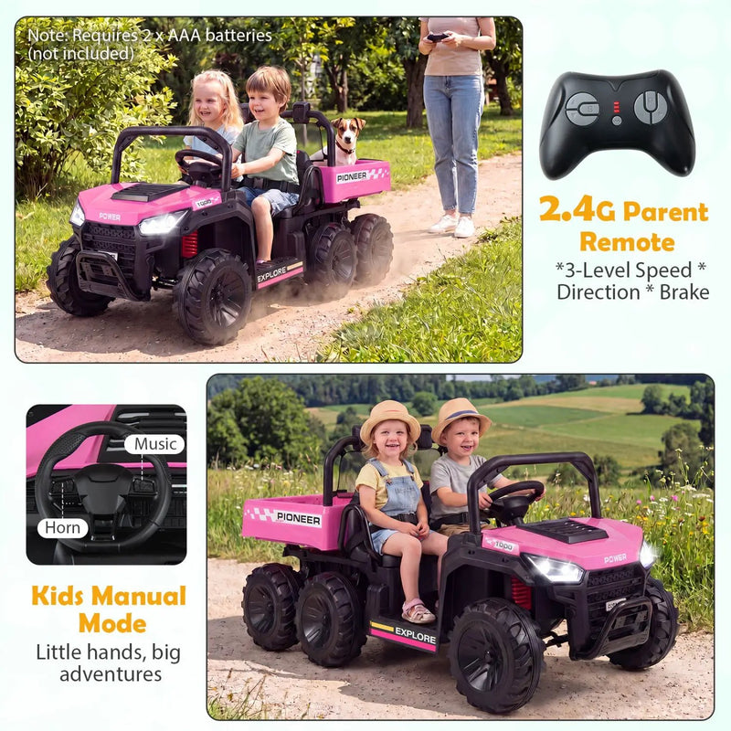 24V 2-Seater Kids Ride on Dump Truck 4WD with Electric Dump Bed and Lights by DirectDeals