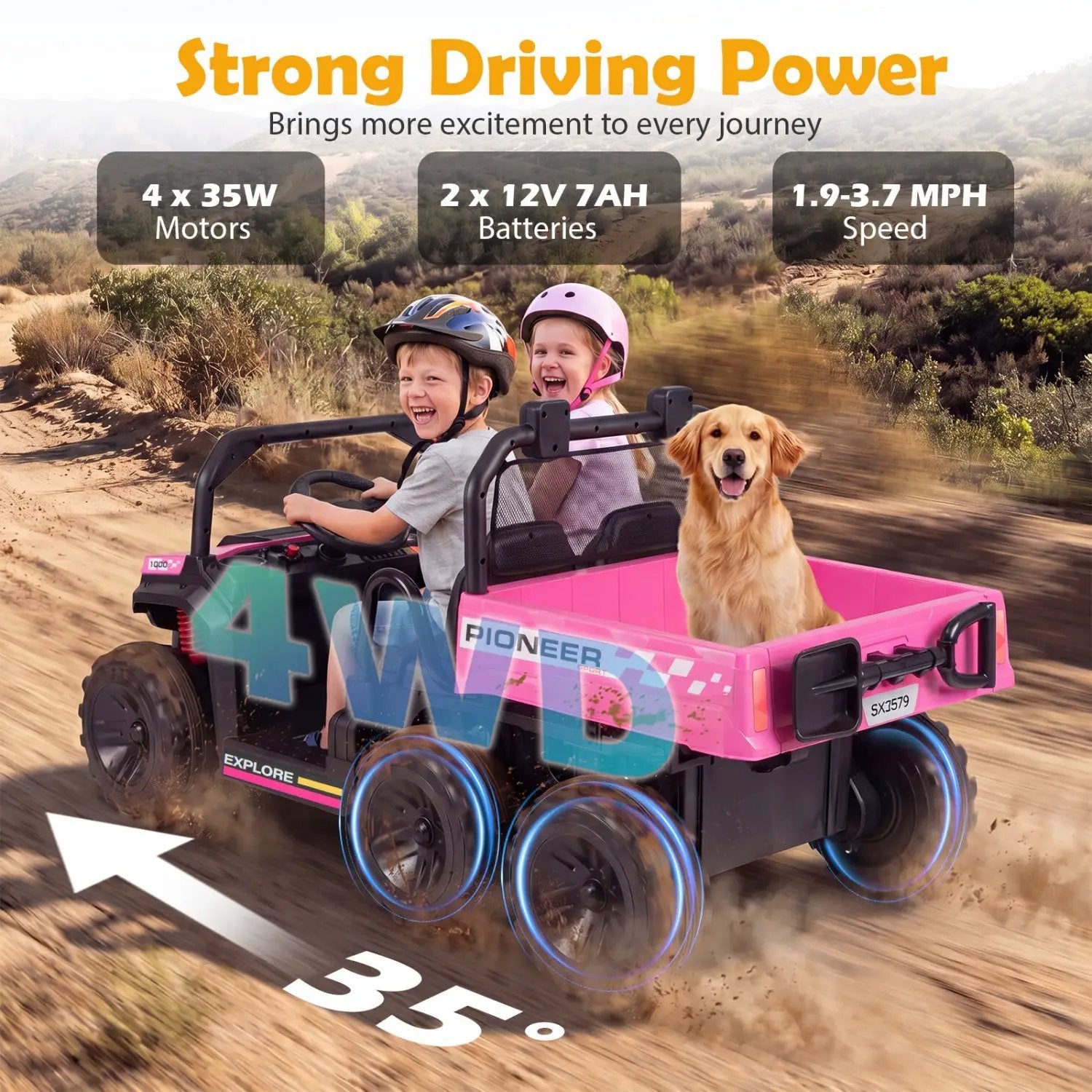 24V 2-Seater Kids Ride on Dump Truck 4WD with Electric Dump Bed and Lights by DirectDeals