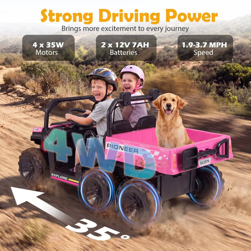 24V 2-Seater Kids Ride on Dump Truck 4WD with Electric Dump Bed and Lights by DirectDeals