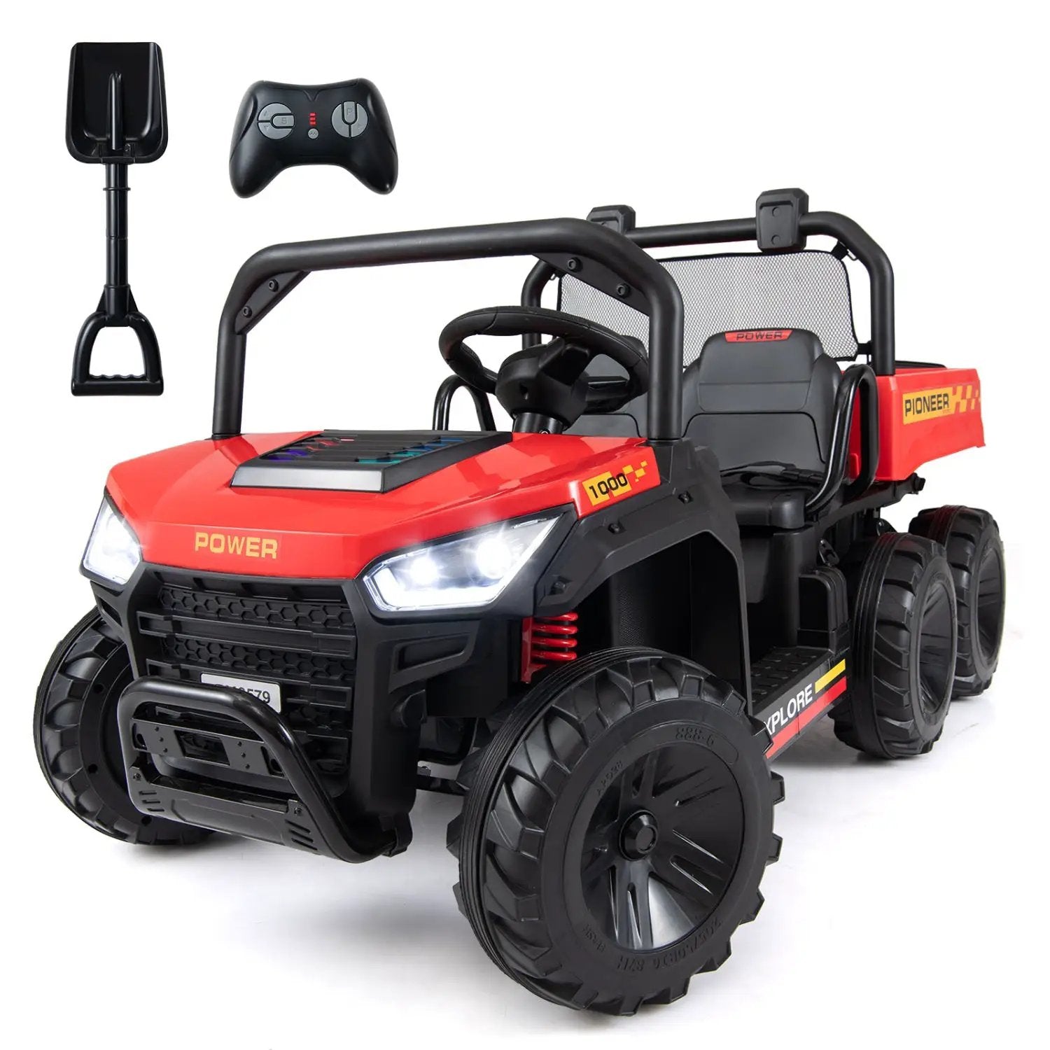 24V 2-Seater Kids Ride on Dump Truck 4WD with Electric Dump Bed and Lights by DirectDeals