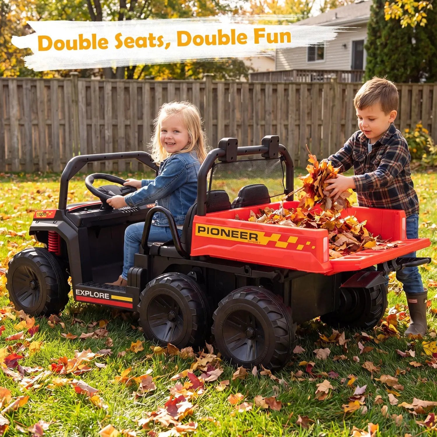 24V 2-Seater Kids Ride on Dump Truck 4WD with Electric Dump Bed and Lights by DirectDeals