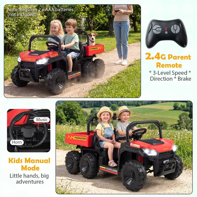 24V 2-Seater Kids Ride on Dump Truck 4WD with Electric Dump Bed and Lights by DirectDeals