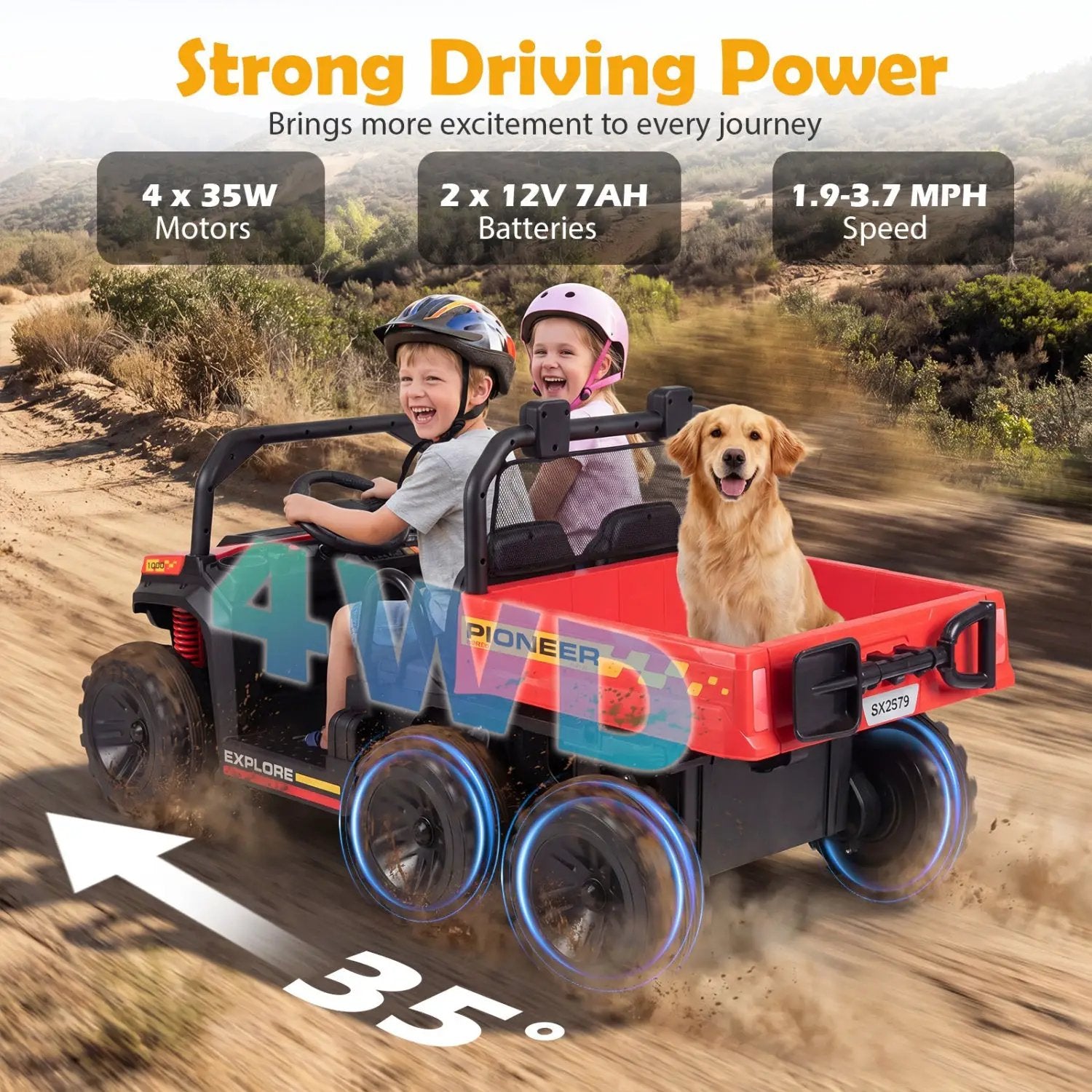 24V 2-Seater Kids Ride on Dump Truck 4WD with Electric Dump Bed and Lights by DirectDeals