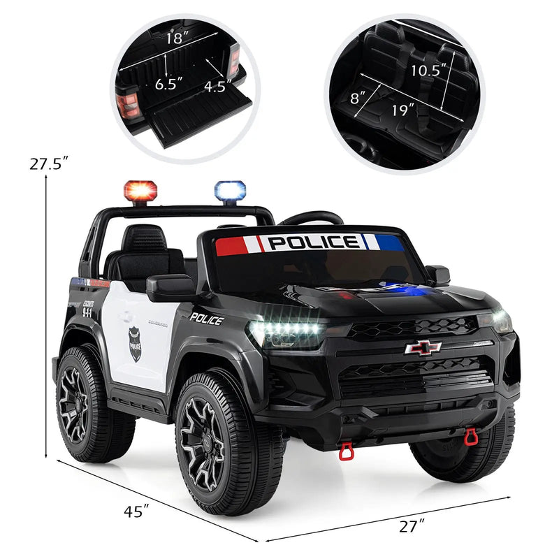 24V 2-Seater Ride on Police Car 4WD Chevrolet with Megaphone and LED Flashing Lights-Black by DirectDeals